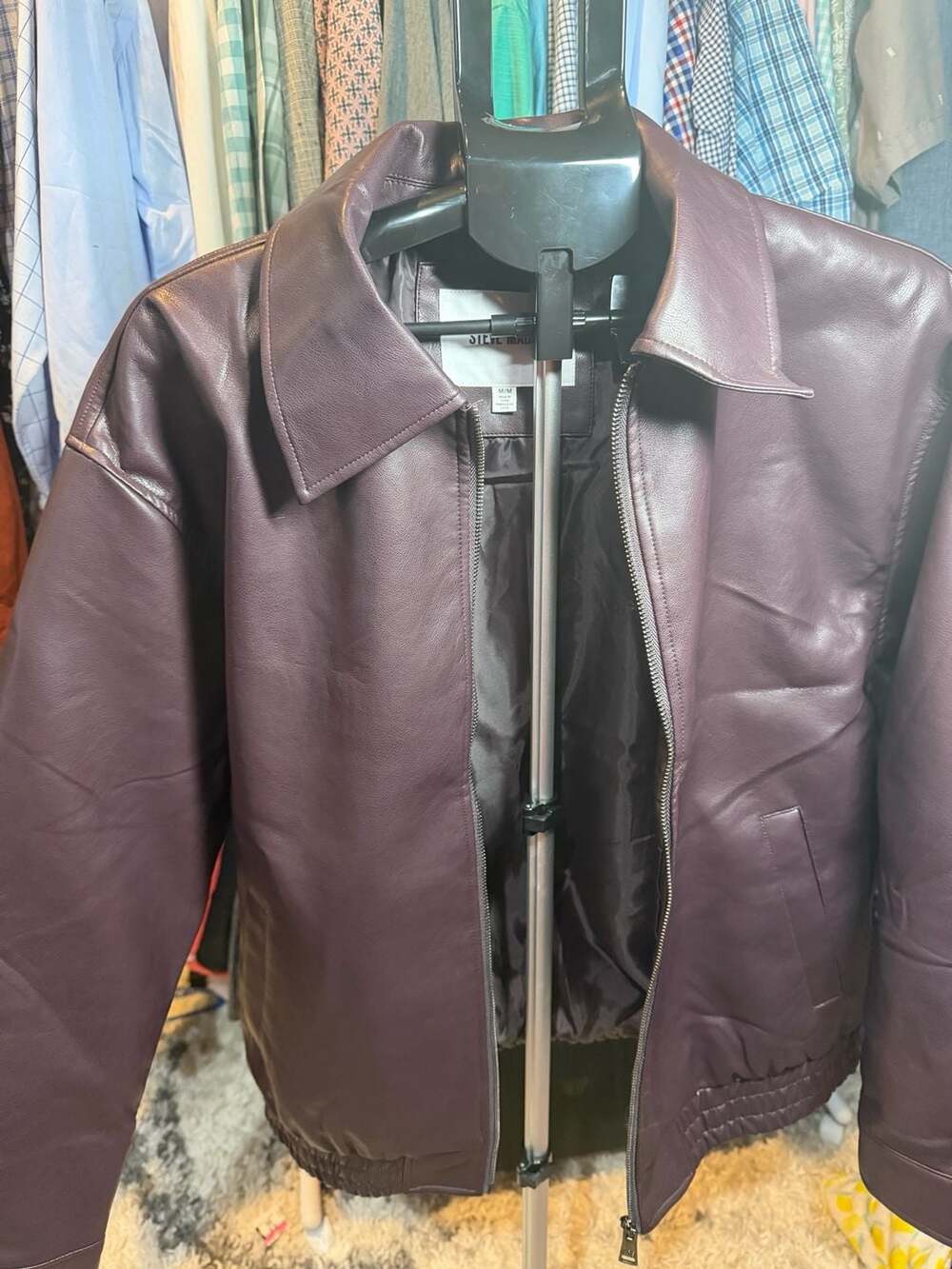 Steve Madden Faux Leather Jacket Size M Burgundy Bomber Coat
